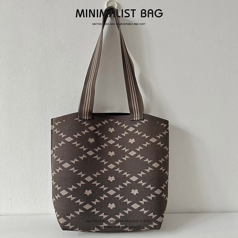 Diamantplaid großer Kapazitäts -Umhängetaschen Strickhandtasche