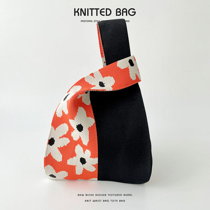 Colorblock Floral Knitted Tote Bag