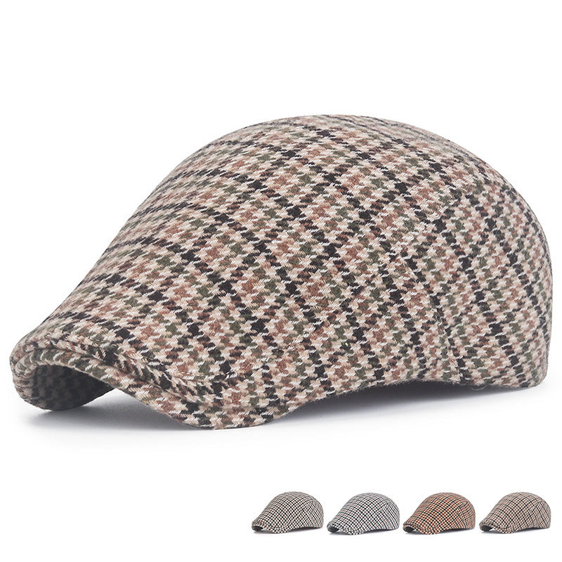 Thousand Birds Plaid Cap Men's Vintage Beret