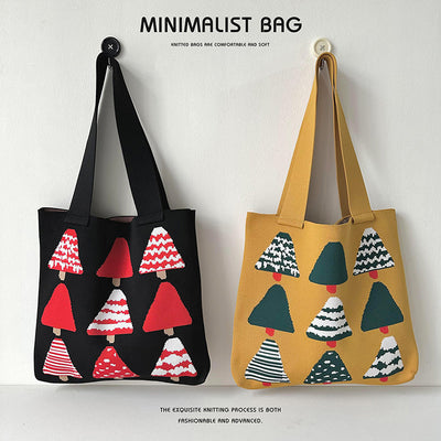 Christmas tree knitted tote bag