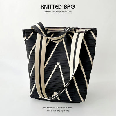 Corrugated double-face knitted shoulder bag handbag knitted bag