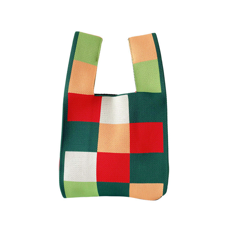 Checkerboard knit tote