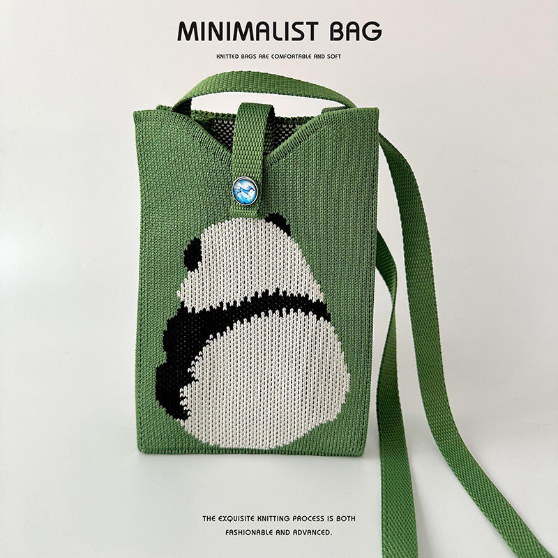 Black and white panda mini phone knitted bag