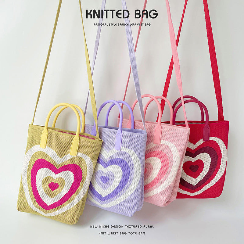 Gradient Heart Knitted Shoulder Bag Crossbody Bag