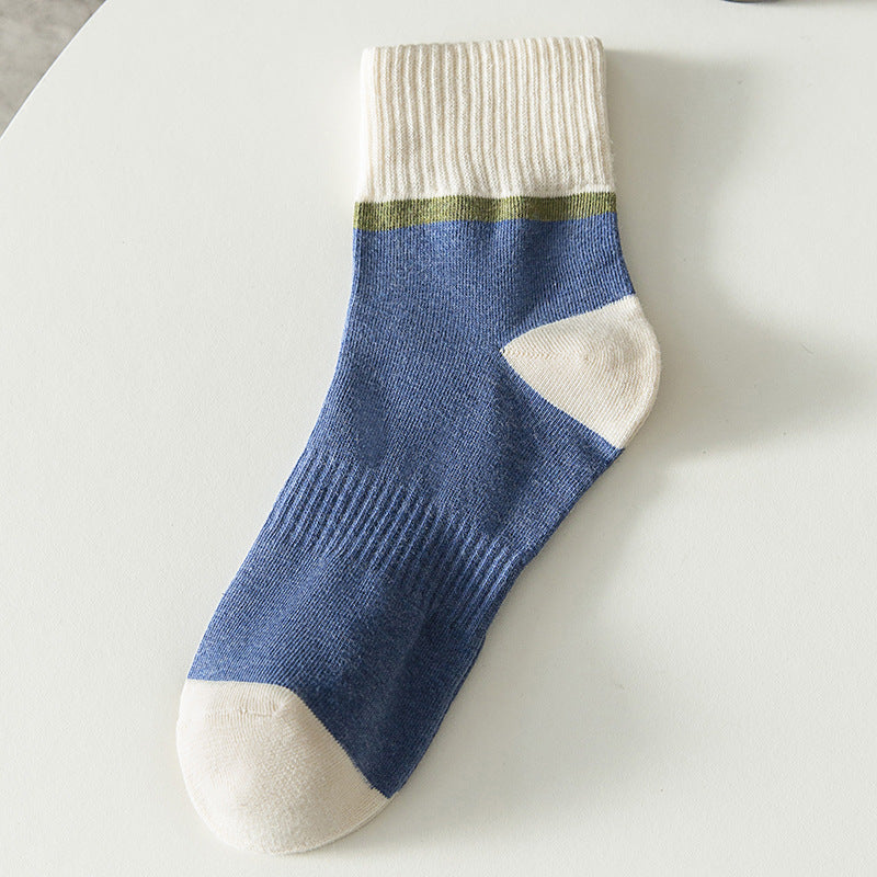 Men's mid-tube socks moisture-wicking cotton color-matching socks