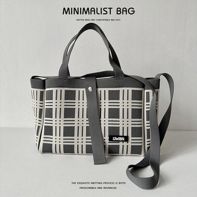 Black and white diamond knitted tote bag