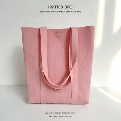 Solid color knitted tote bag