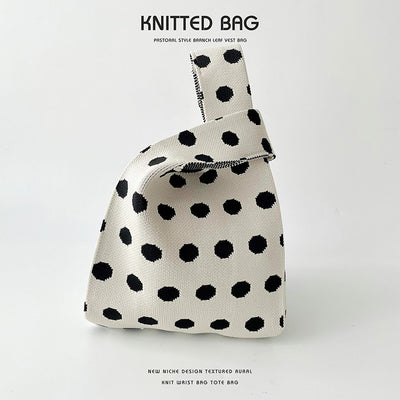 Polka dot striped knitted shoulder bag