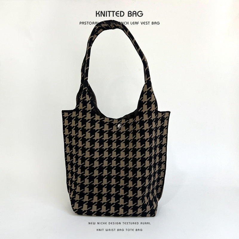 Vintage Pattern Knit Shoulder Tote