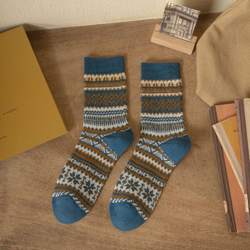 Herbst- und Winter -Retro -Baumwoll -Männer -Geometrische Jacquard -Socken