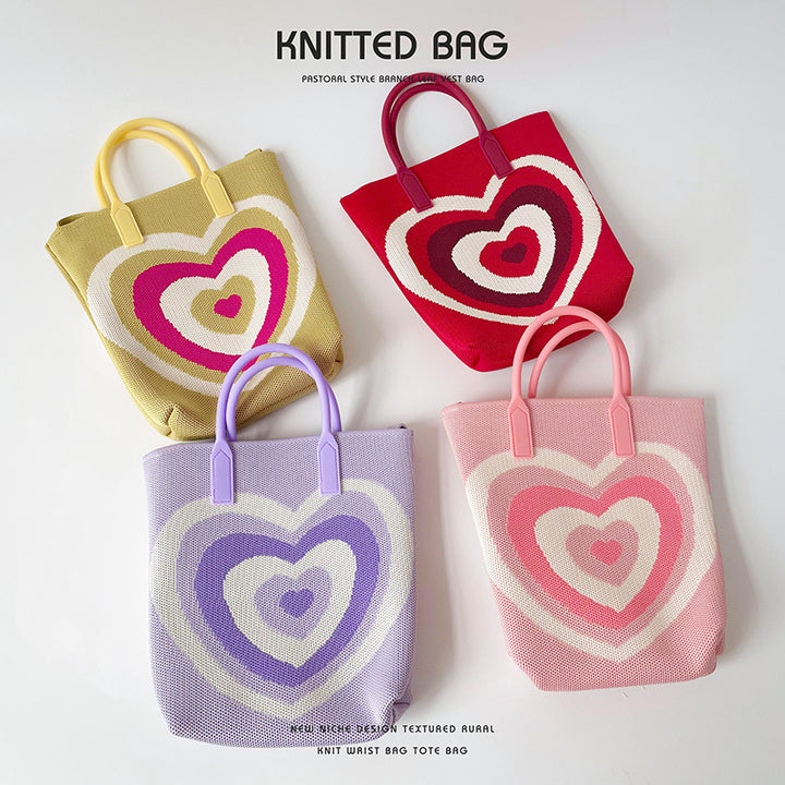 Gradient Heart Knitted Shoulder Bag Crossbody Bag