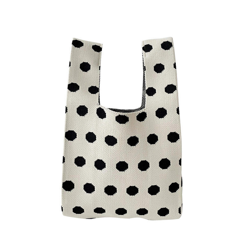 Polka dot striped knitted shoulder bag