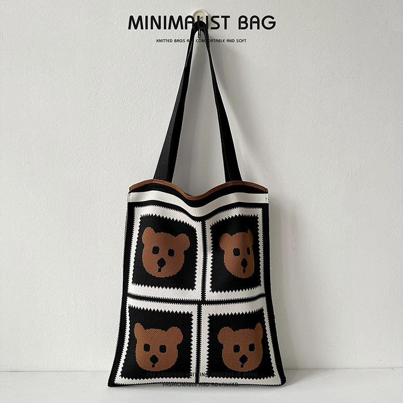 Panda-Cat Knitted Shoulder Bag