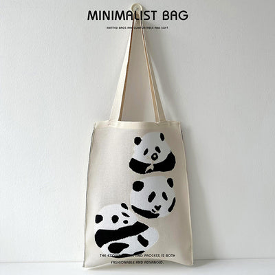 Panda-Cat Knitted Shoulder Bag