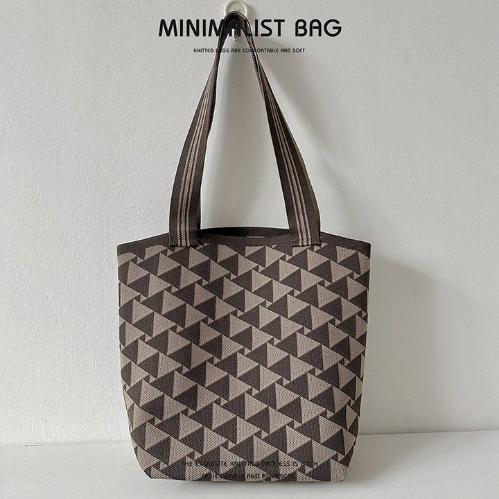 Diamond Plaid Large Capacity Shoulder Bag Knitted Handbag