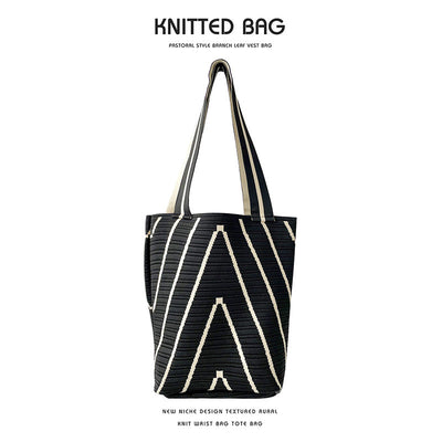 Corrugated double-face knitted shoulder bag handbag knitted bag