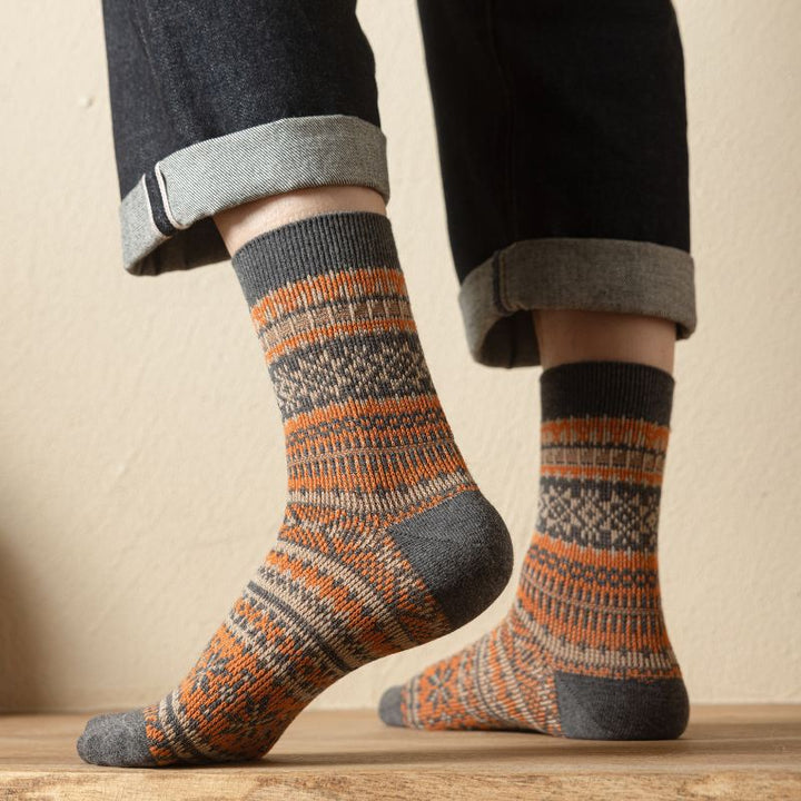 Herbst- und Winter -Retro -Baumwoll -Männer -Geometrische Jacquard -Socken