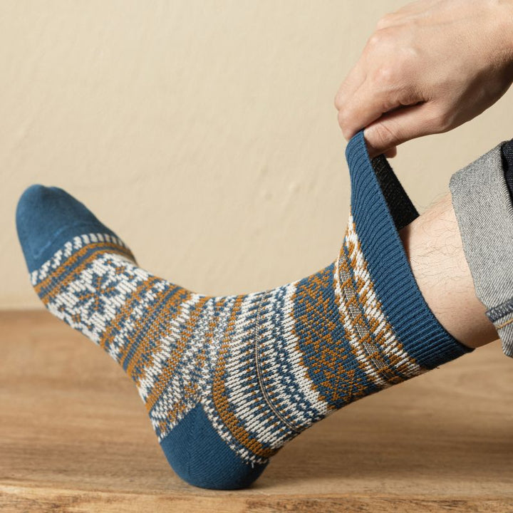 Herbst- und Winter -Retro -Baumwoll -Männer -Geometrische Jacquard -Socken