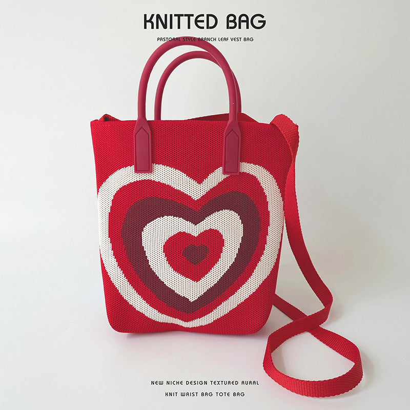 Gradient Heart Knitted Shoulder Bag Crossbody Bag