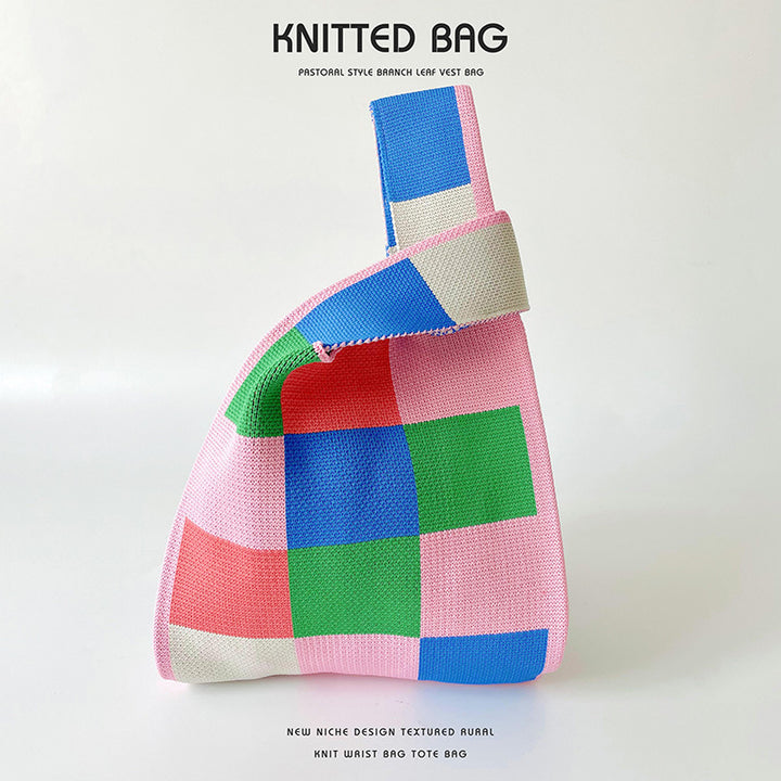 Checkerboard knit tote