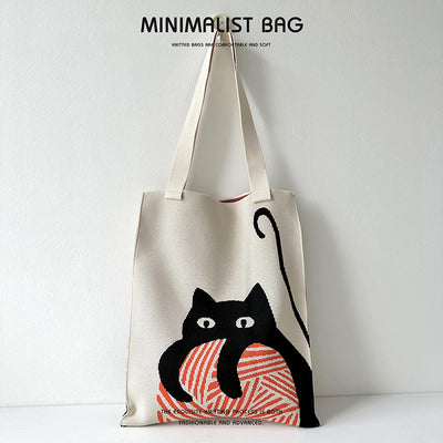 Panda-Cat Knitted Shoulder Bag