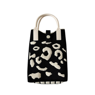 Leopard print knitted shoulder bag crossbody bag