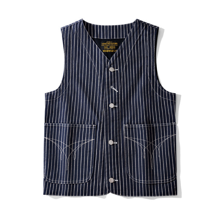 Men's Striped Vest Classic Bag Flower Denim Tooling Vest