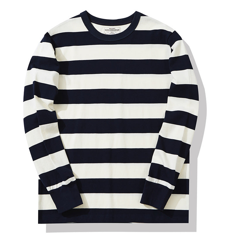 Men's American Retro Prisoner Motorcycle Thick Stripe Long Sleeve T-Shirt