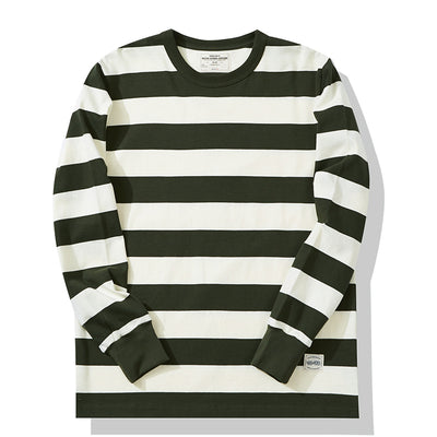 Men's American Retro Prisoner Motorcycle Thick Stripe Long Sleeve T-Shirt