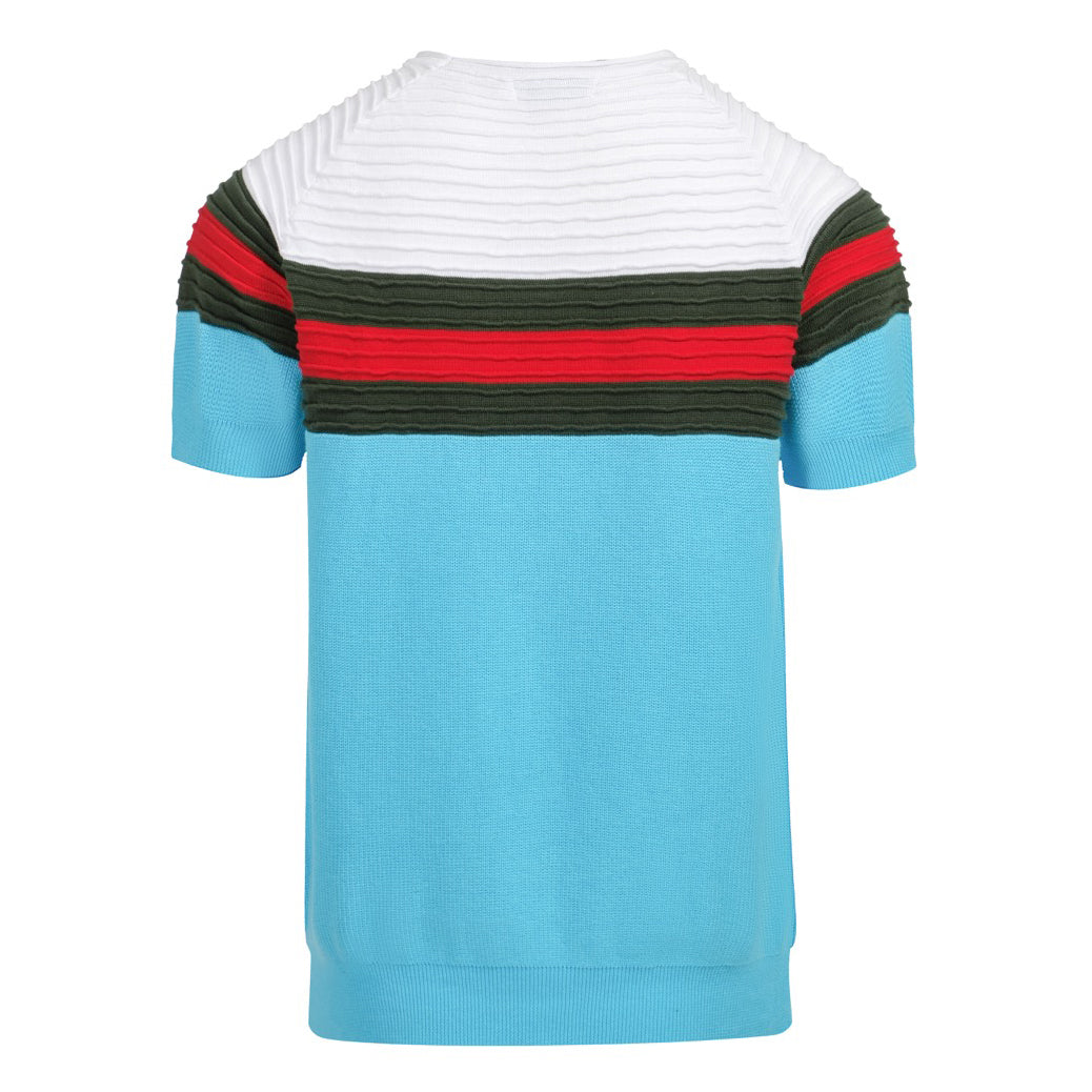 Men's blue texture striped knit T-shirt