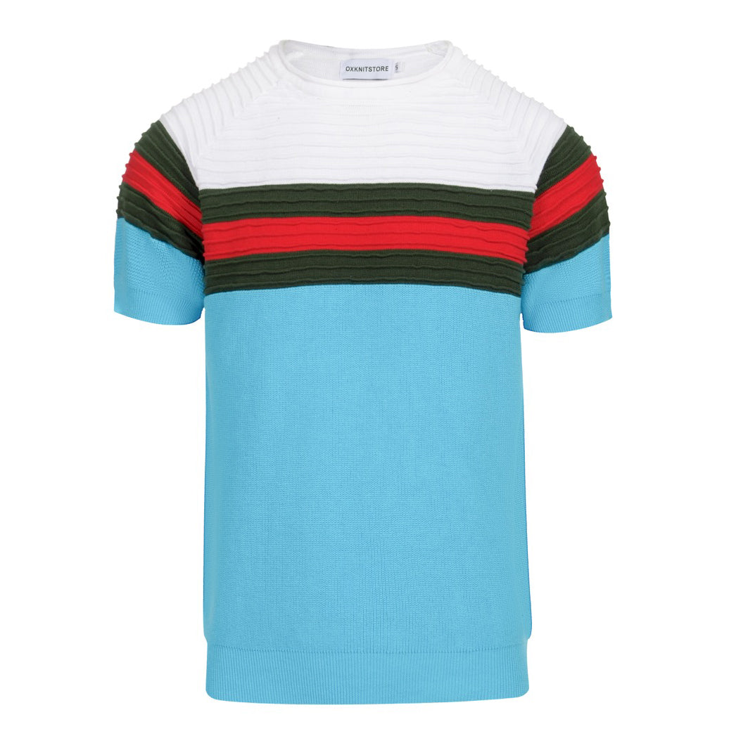 Camiseta de punto a rayas de textura azul para hombres