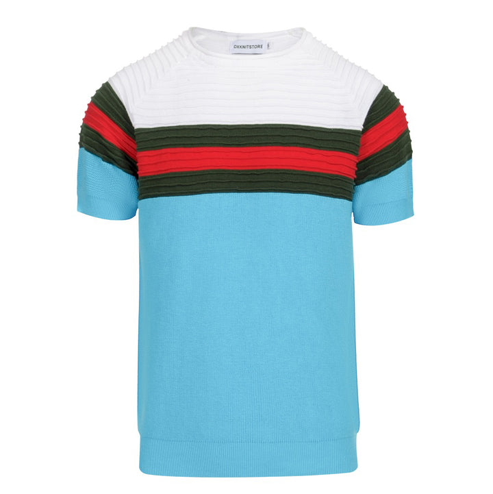 Camiseta de punto a rayas de textura azul para hombres