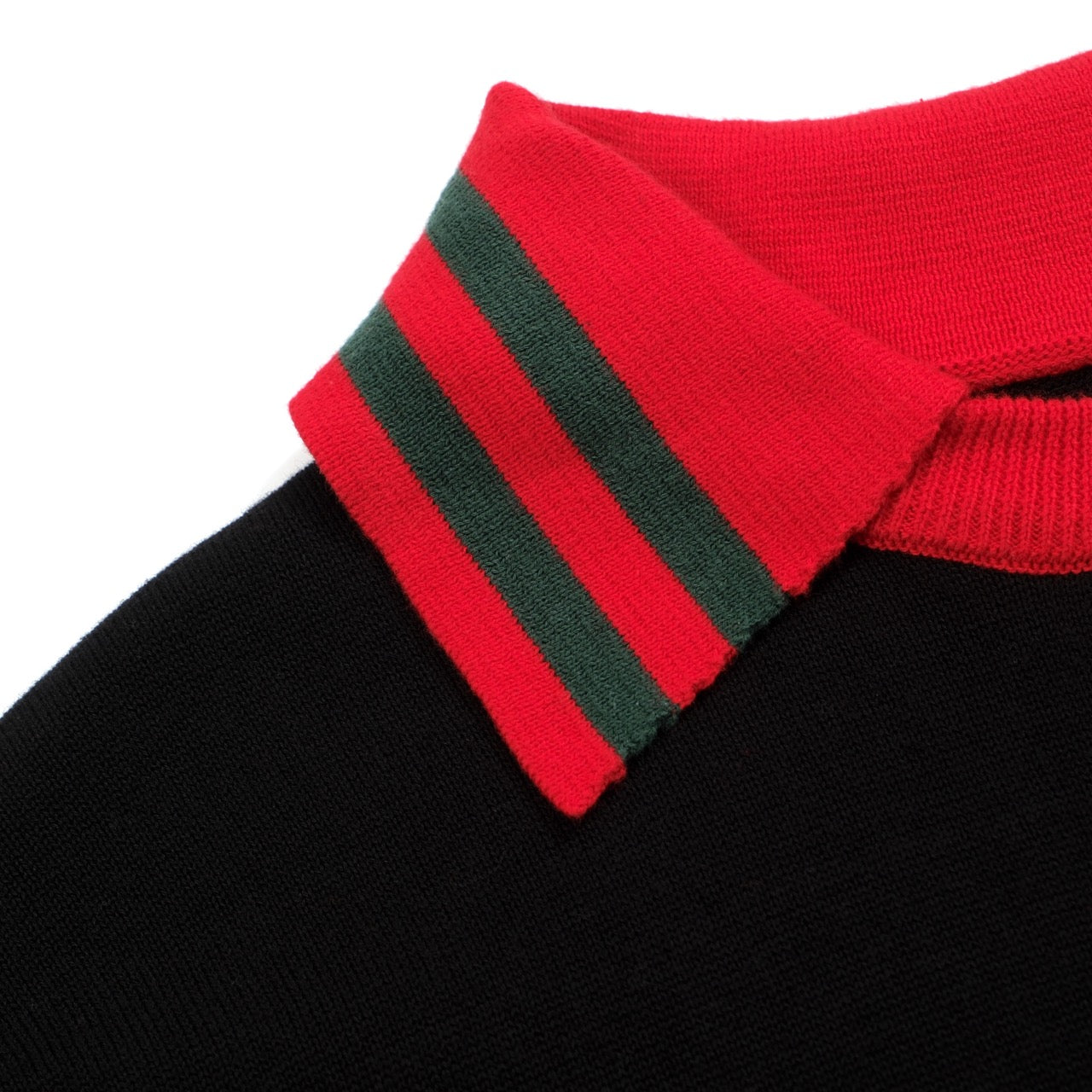 Men's black contrasting knit polo shirt