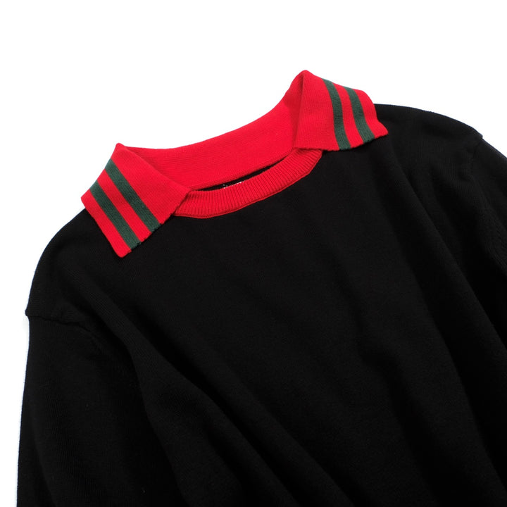 Men's black contrasting knit polo shirt