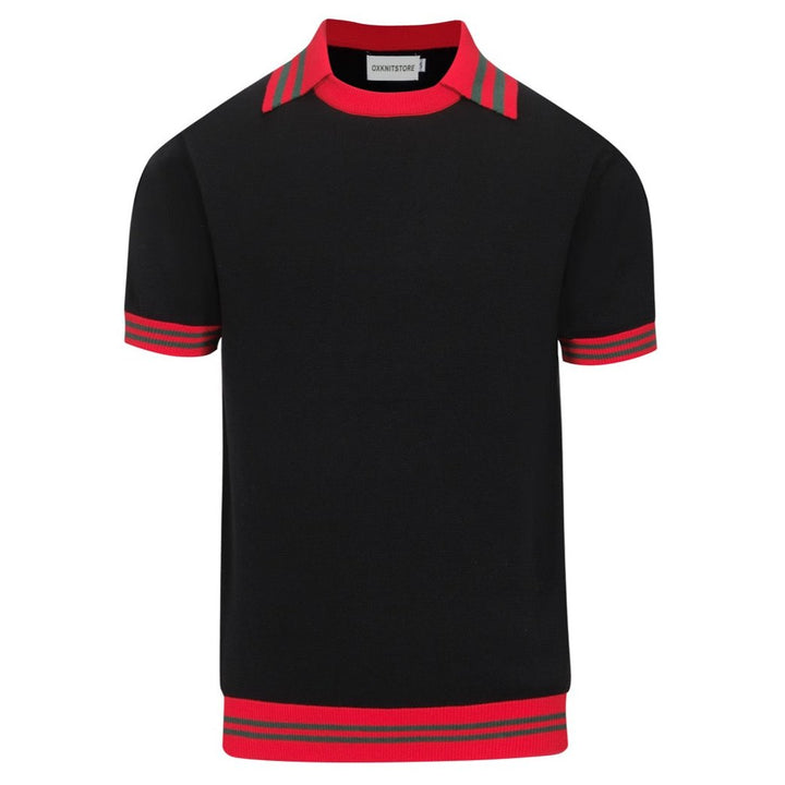 Men's black contrasting knit polo shirt