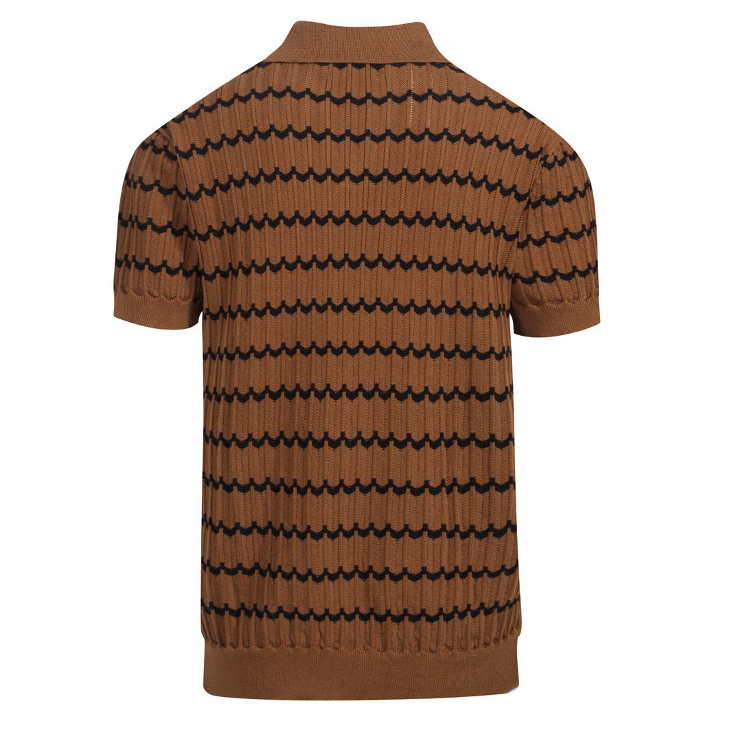 Men's dark coffee vintage knit polo shirt