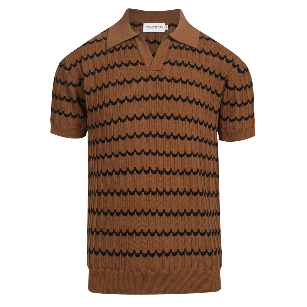 Men's dark coffee vintage knit polo shirt