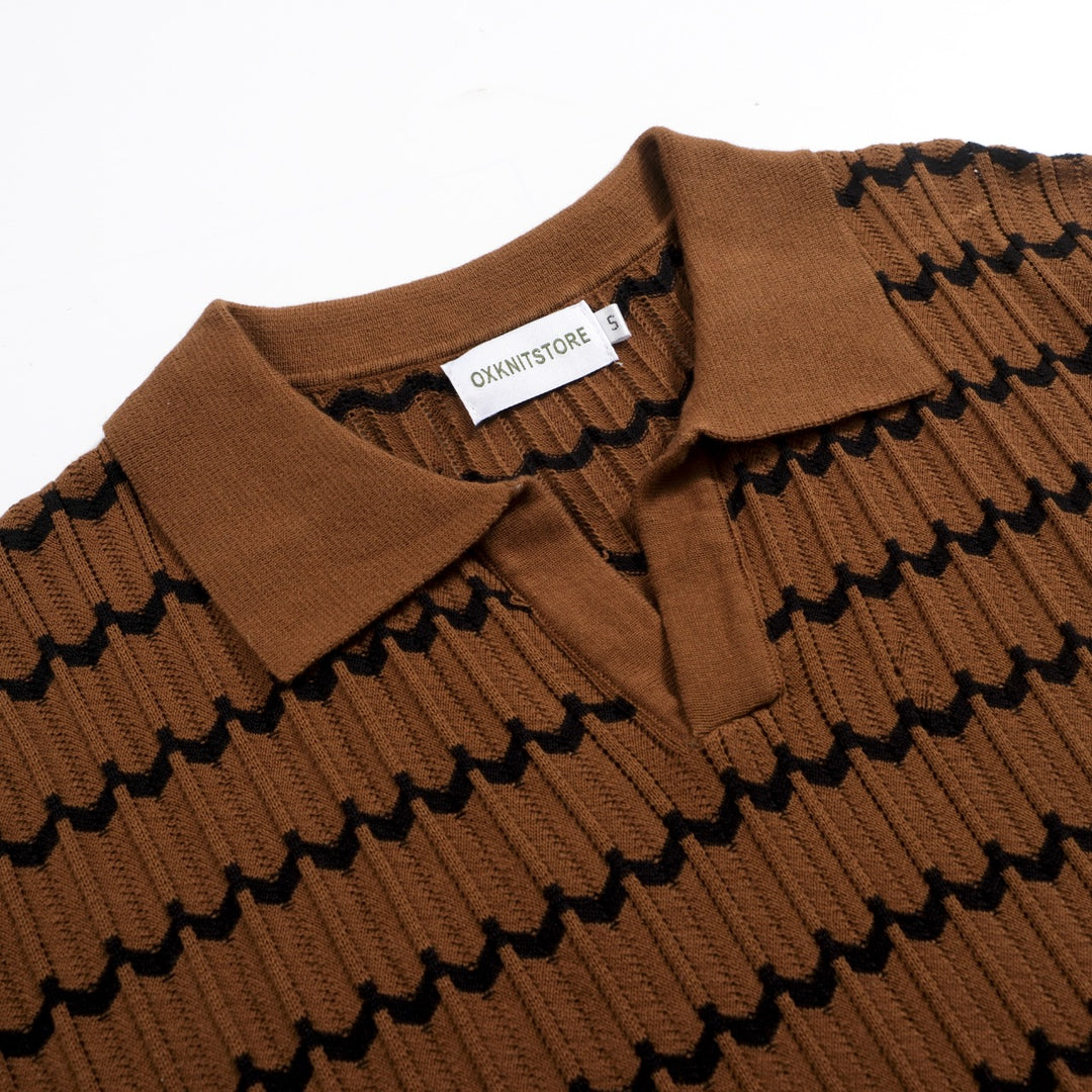 Men's dark coffee vintage knit polo shirt