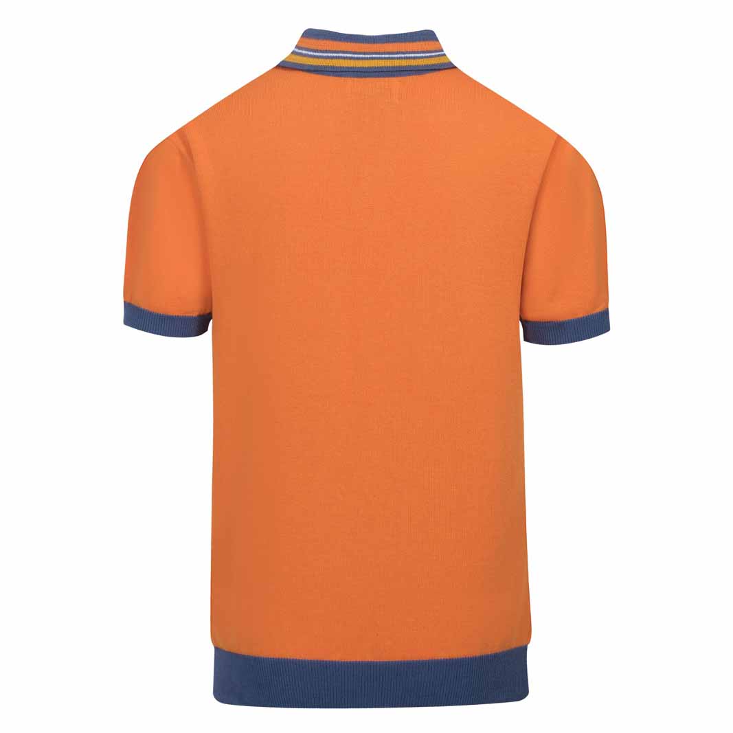 Men's orange striped jacquard knit polo shirt