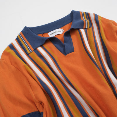 Men's orange striped jacquard knit polo shirt