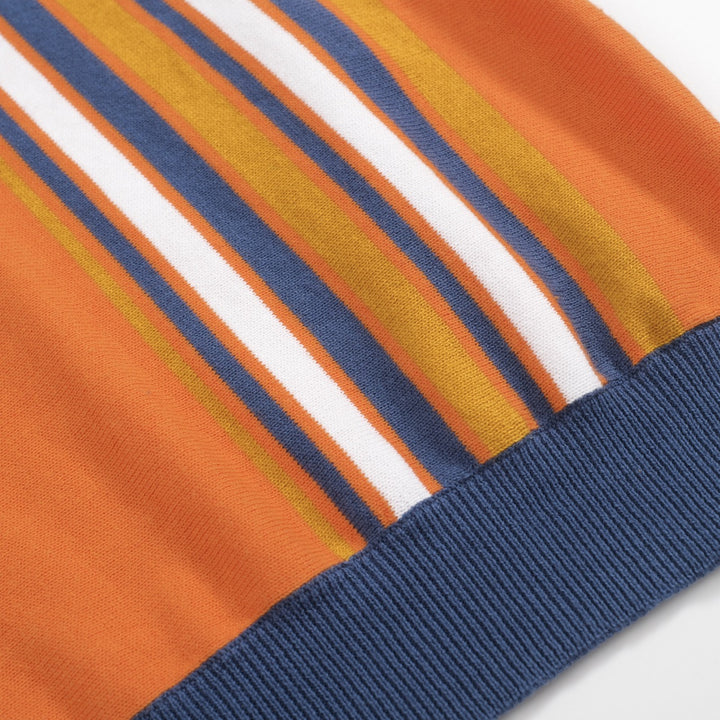 Men's orange striped jacquard knit polo shirt