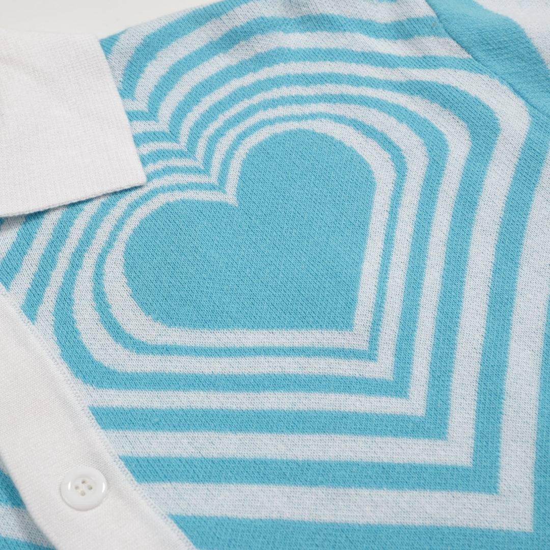 Men's blue striped jacquard cardigan top