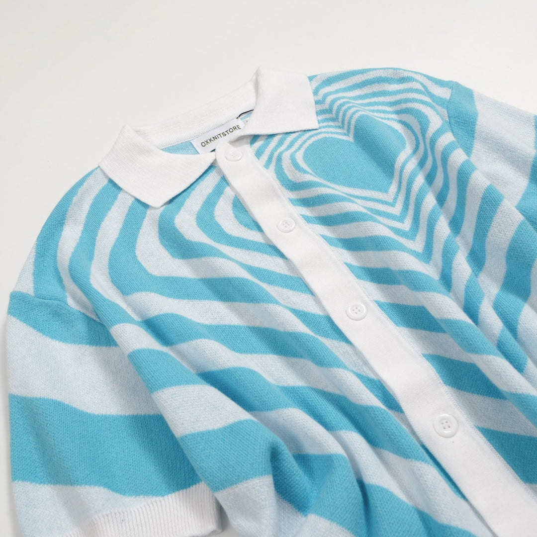 Men's blue striped jacquard cardigan top