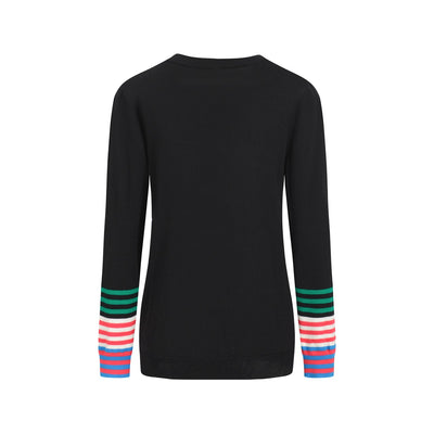 Women's black striped knitted long-sleeved T-shirt