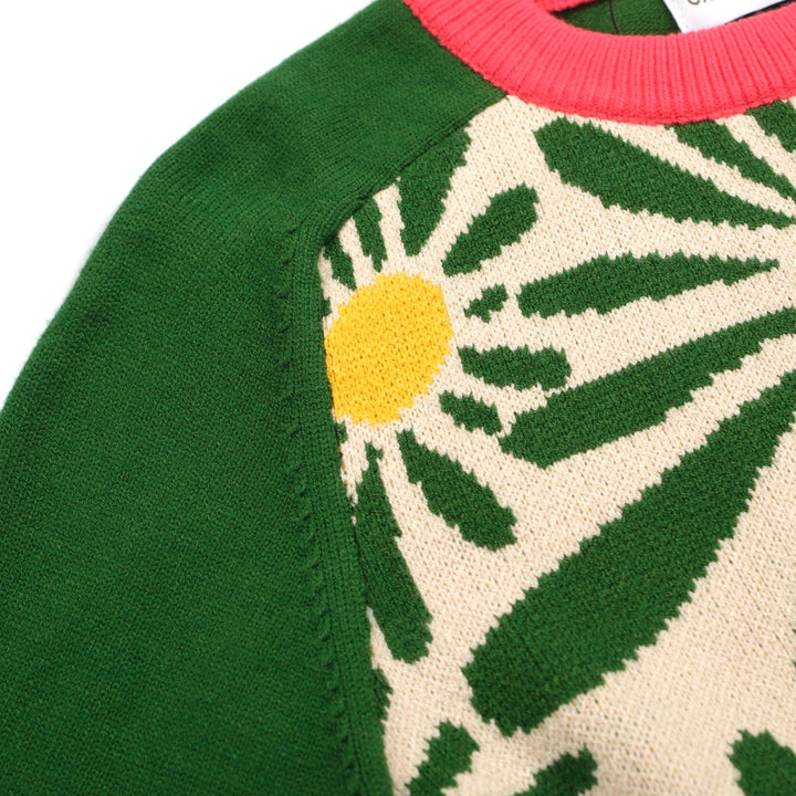 Grüne Sonnenblumenstrickpullover für Frauen