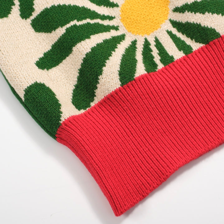 Grüne Sonnenblumenstrickpullover für Frauen