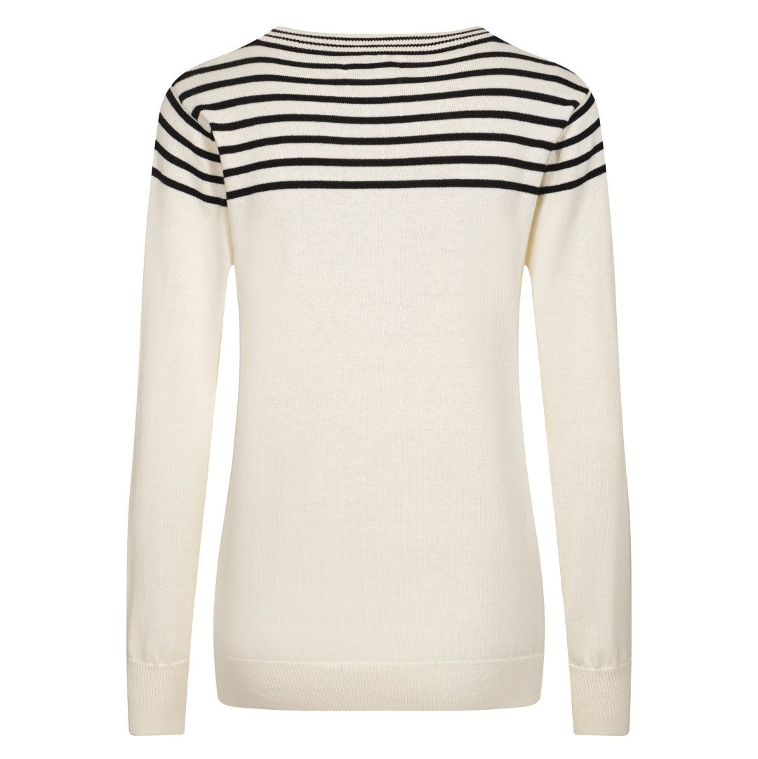 Women's beige white striped jacquard knit T-shirt