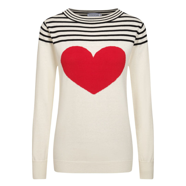 Women's beige white striped jacquard knit T-shirt