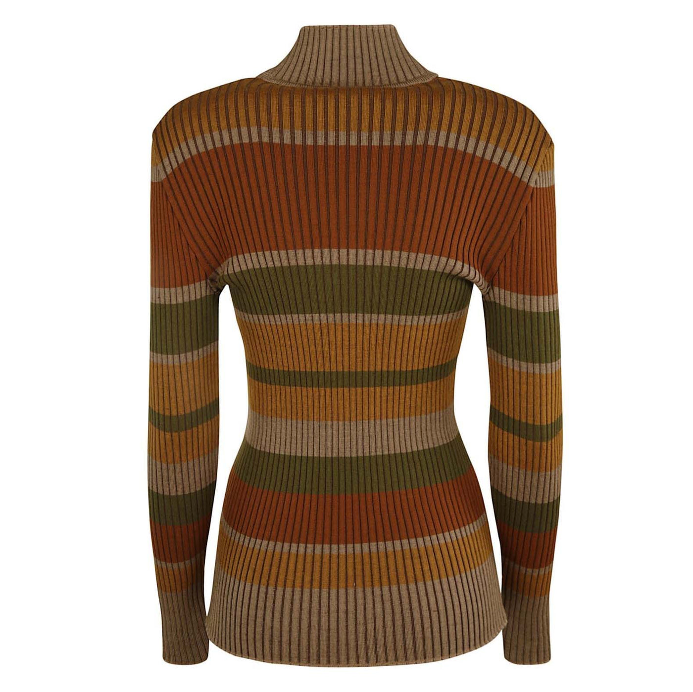 Women's vintage brown striped turtleneck knit T-shirt