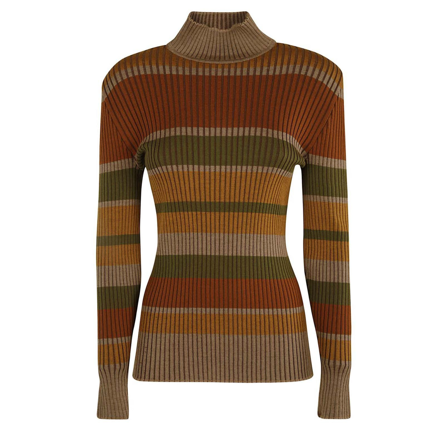 Women's vintage brown striped turtleneck knit T-shirt